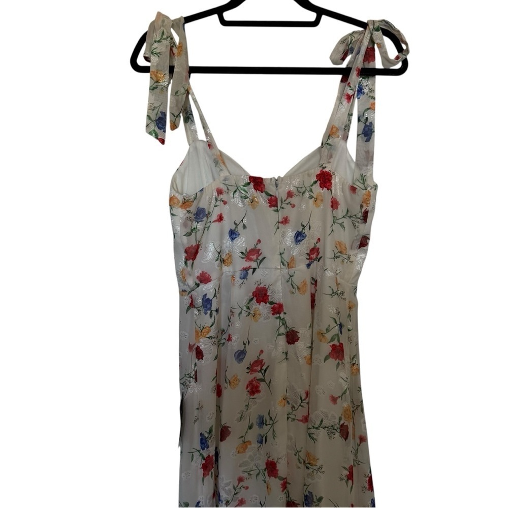 NWT Lulus So Elevated Ivory Floral Jacquard Tie-Strap High-Low Midi Dress - Picture 5 of 7